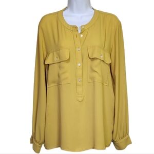 Loft Long Sleeved Mustard Yellow Blouse Shirt Size L